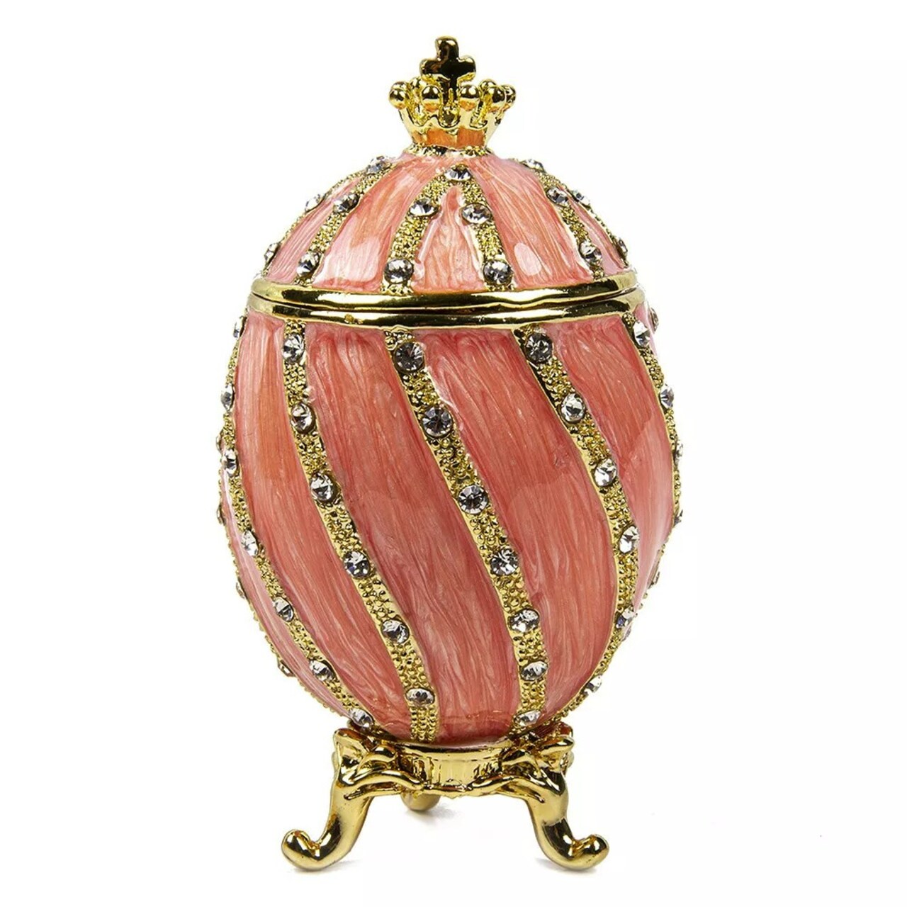 Pink Faberge Egg Replica w/Golden Crown Trinket Box, Easter Gift, 7.5 cm